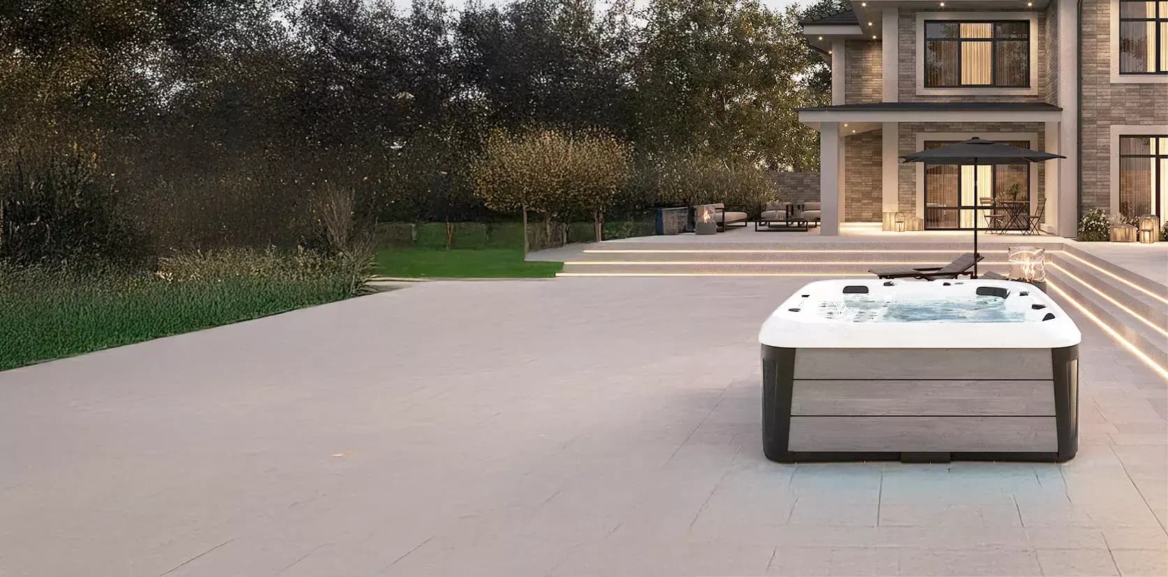 Platinum Spas Barcelona in a luxury backyard setting