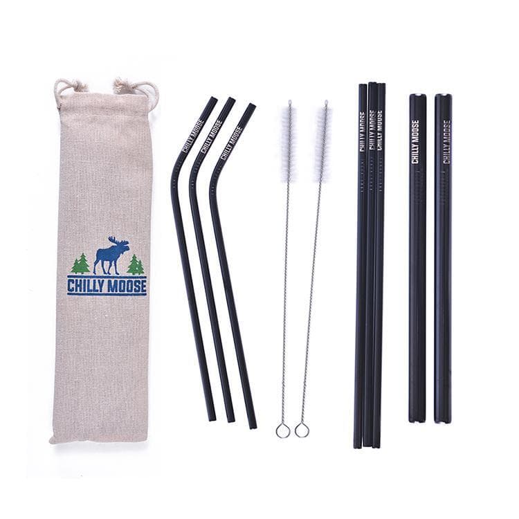 Chilly Moose - SET OF 8 ASS'T STAINLESS STEEL REUSABLE STRAWS