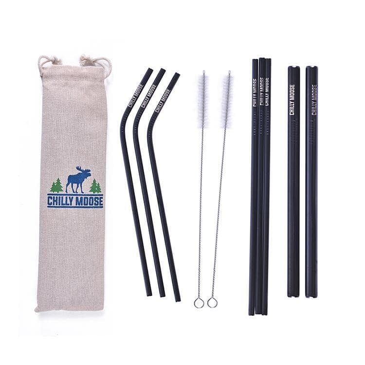 Chilly Moose - SET OF 8 ASS'T STAINLESS STEEL REUSABLE STRAWS