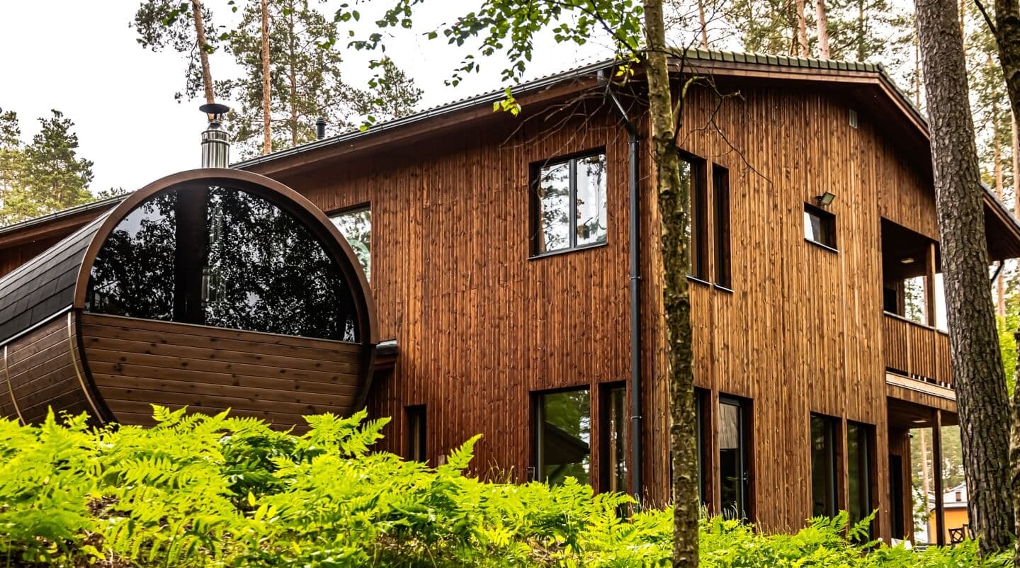 Hekla Sauna interior with warm wood panels